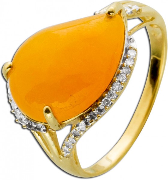 Ring – Jadering Gelbgold 333 60 Diamanten 0,30ct 8/8 W/P gelber Jade Cabochon