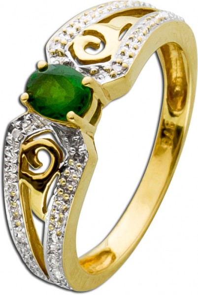 Ring – Diamantring Gelbgold 333 Chromdiopsid 4 Diamanten 0,005ct 8/8 W/P