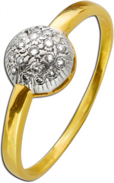 Antiker Ring Gelbgold Weißgold 585 um 1970 Solitäroptik champagnerfarbene / P1 Brillanten 0,18ct