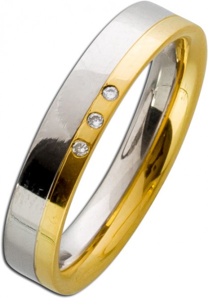 Verlobungsring Freundschaftsring Gelbgold Weissgold 585 optisch 2 Ringe 3 Diamanten Achtkantschliff