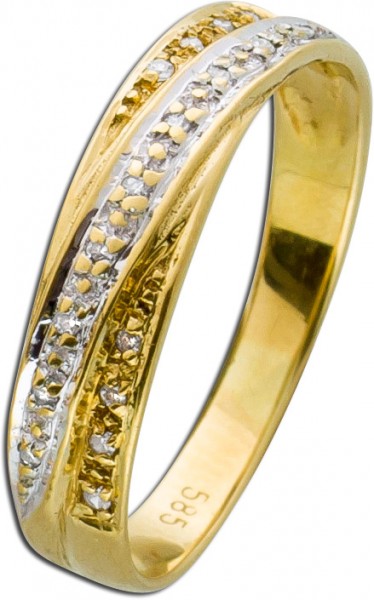 Klassischer Tricolor Ring Weißgold Gelbgold Roségold 585 Diamanten 0,10ct 8/8 W/P