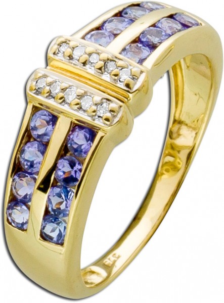 Antiker edler Ring Gelbgold 375 10 Diamanten 16 amethystfarbener Zirkonia