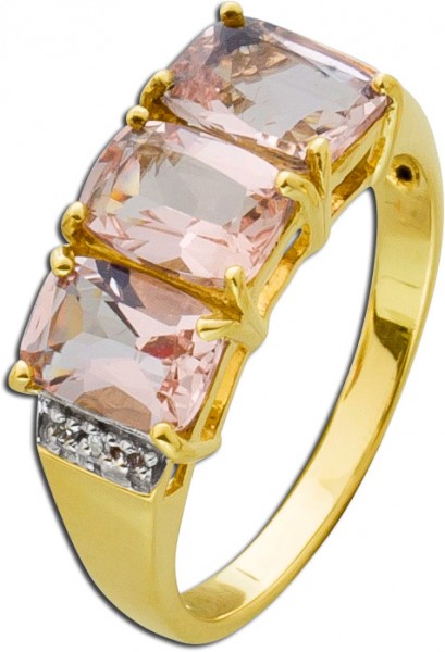 Amethyst-Ring Gelbgold 375 3 zart lilafarbene Amethyste 6 Diamanten