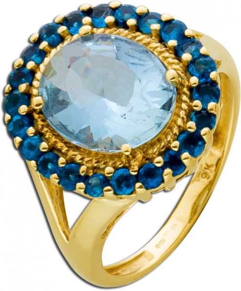 Antiker Lady Di Ring Gelbgold 375  Blautopas