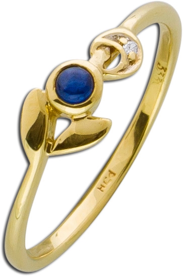 Gelbgold 333 Edelsteinring blauem Saphir Cabochon Diamant 8/8 WP