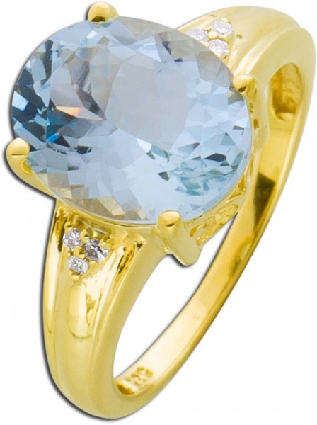 Aquamarin Ring Gelbgold 585 6 Diamanten 8/8 TW/VSI