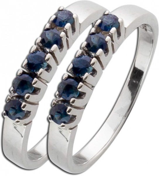 Saphirring Set 2 Ringe Weissgold 585 blaue feine Saphir Edelsteine Einzelstück