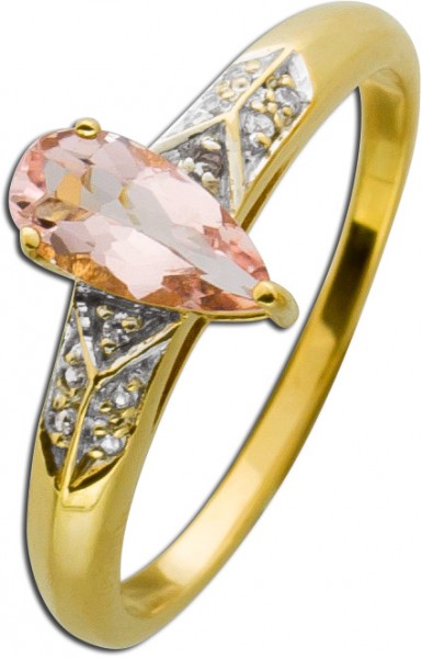 Edelstein-Ring Gelbgold Weissgold 333 Morganit Diamanten 8/8 W/P
