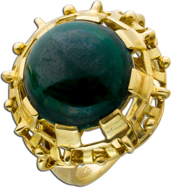Antiker Malachit-Ring Gelbgold 585 Cabochon 30-er Jahren