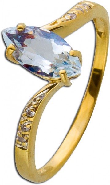 Weißtopas Ring Gelbgold 333 Navette Diamanten 0,05 bct 8/8 W/P1