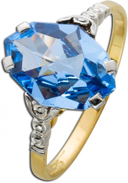 Antiker Spinell-Ring um 1920 Gelbgold 585 blauen Spinell