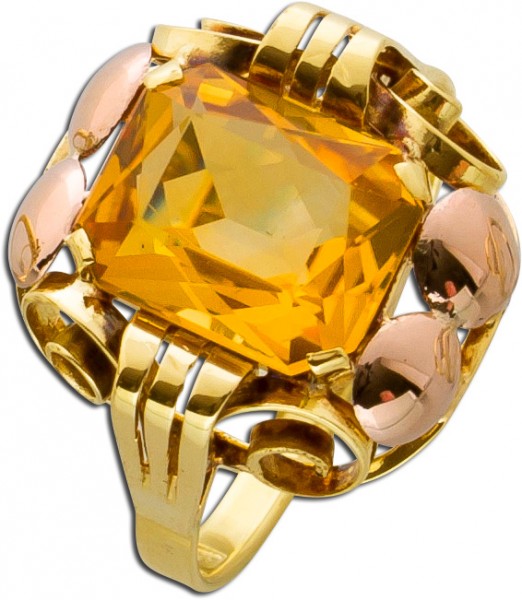 Antiker Citrin-Ring Gelbgold 585 Cognacfarbenen Citrin facettiert Top Zustand