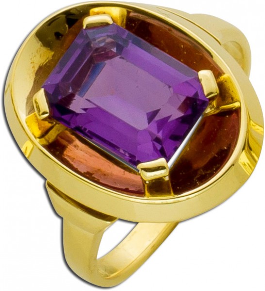 Antiker Amethystring 30er Jahre Gelbgold 585 leuchtend lila violett Amethyst 7,7×10 mm ca. 3,0 Carat