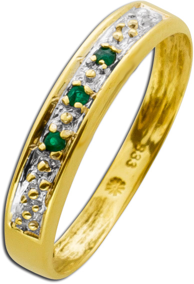 Memoire Ring Ring Gelbgold 333 Weissgold Beet grünen Smaragden