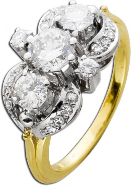 Diamant Ring Antik 70er Jahre Gelbgold Weissgold 750 1,55ct Brillanten Diamanten mit IGI Zertifikat