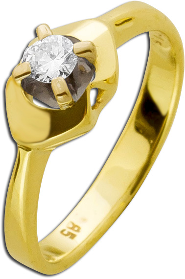 Brillant Solitär Ring Antiker Gelbgold 585 Brillant 0,15ct Tw VVS