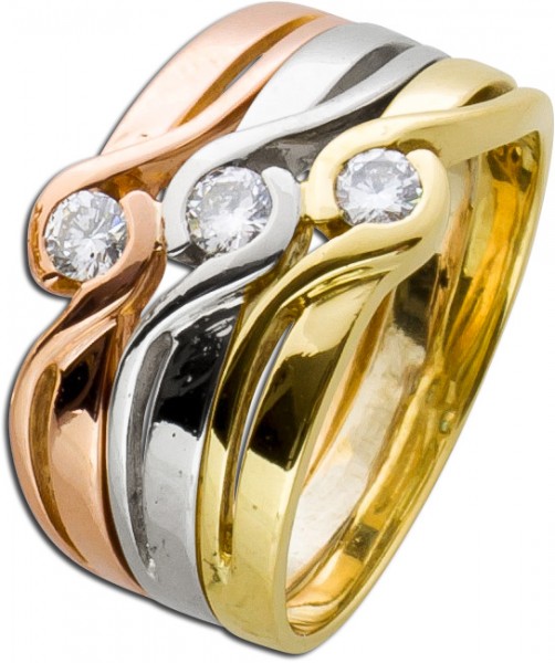 Tricolor Ring Gelb Weiss und Rosègold 585 Brillanten