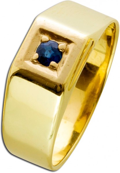 Blauer Saphirring Gelbgold 585 Herrenring Damenring 70er Jahre