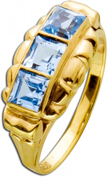 Blautopas Ring Antik – Gelbgold 333 Carreeschliff um 1900