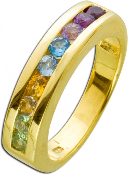 Memoire Ring Edelsteinring Gold 333 roter Granat lila Amethyst Blautopas gelber Citrin grüner Peridot Damenring