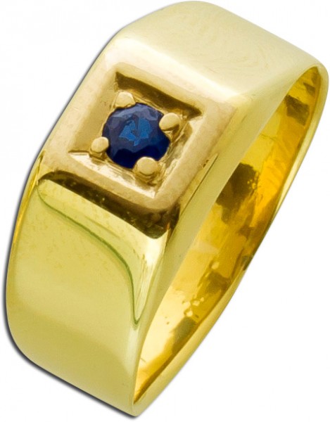 Solitärring Gelbgold 585 blauer Saphir Herrenring Damenring