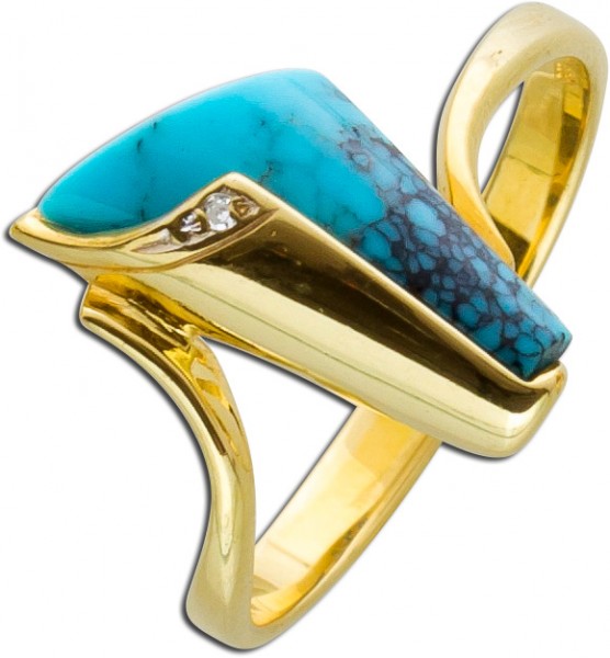 Antiker Türkis Ring Diamanten Gelbgold 333