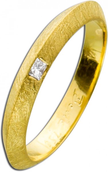Designerring Diamantring Gelbgold 750 Diamant Radiantschliff Eismatt gebürstet Einzelanfertigung