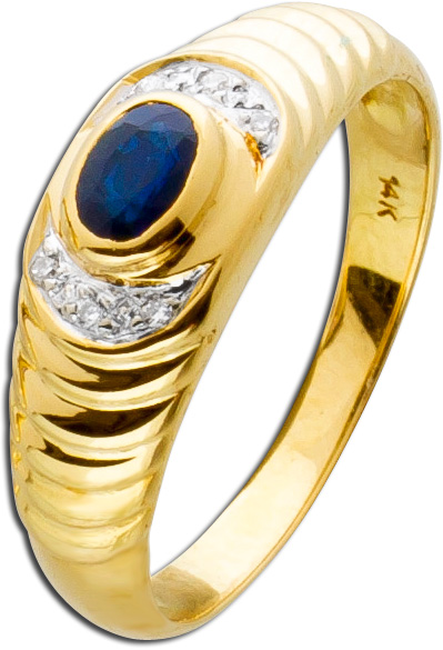 Saphir Ring Brillantring Gelbgold 585 dunkel blauer ovaler Saphir 6 Brillanten