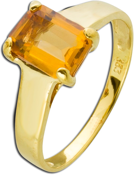 Citrin Ring Gelbgold 333 Citrin Edelstein Carree Schliff cognacfarben 80er Jahre Einzelstück