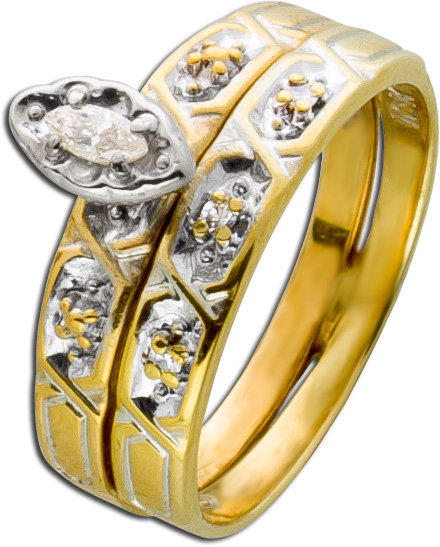 Antiker Diamantring 50er Jahre Gelbgold 333 hier 10 Karat Brillant Navette Schliff Amerikanischer Hochzeitsring Einzelstück