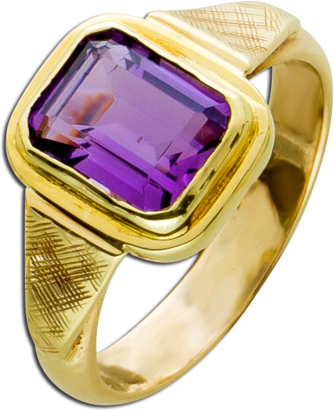 Amethyst Ring Gold 333 rechteckiger lilafarbener Amethyst Emerald Cut antik