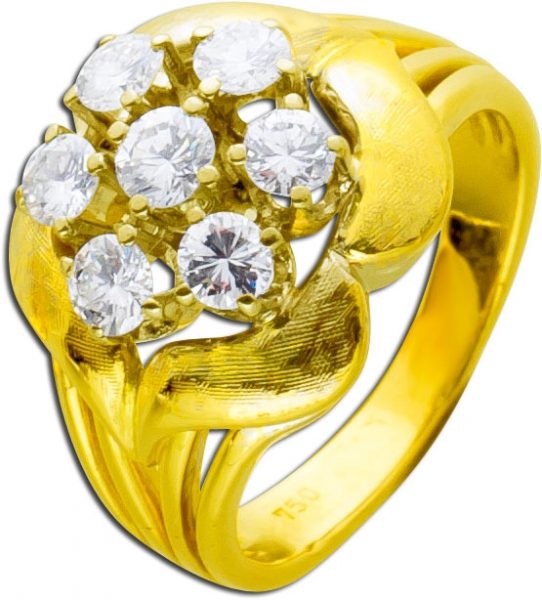 Antiker Brillantring Gold Gelbgold 585 Diamanten 0,90ct TW / VVSI Weißgold Krappe gefasst Görg Zertifkat