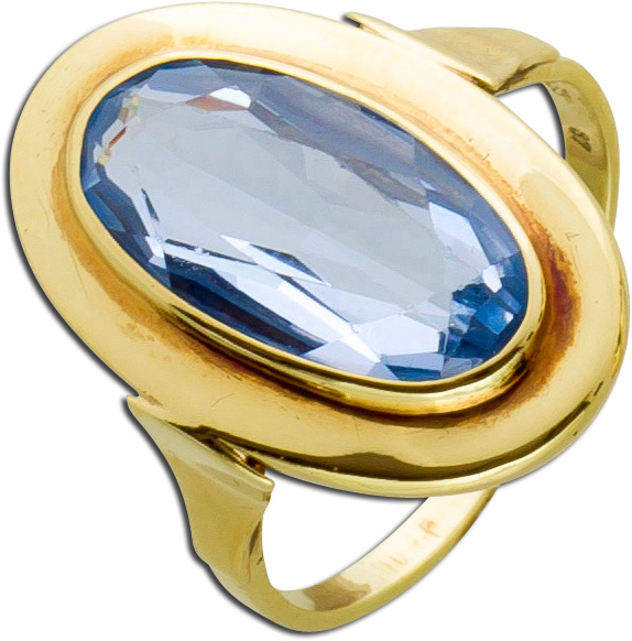 Gold Ring Gelbgold 333 oval facettierter Blautopas Spiegelfassung antik