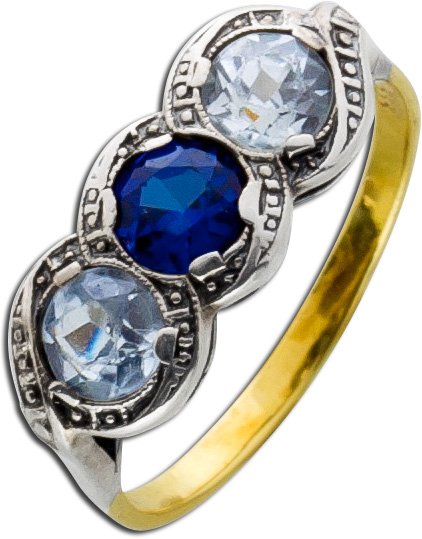 Antiker Ring blauer Saphir facettierte Blautopase Sterling Silber 925 Gold 333