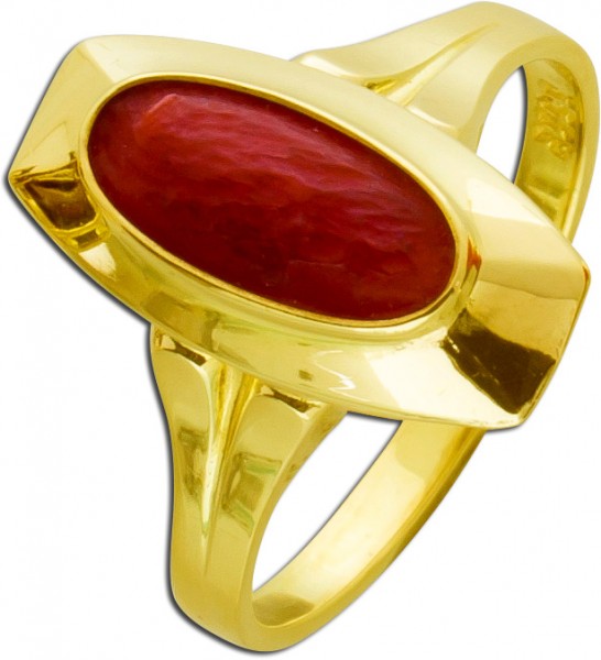 Antiker Korallenring rot Gelbgold 333 Antik 20er Jahre Damenring Herrenring