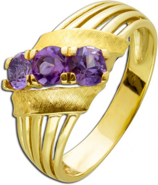 Violett Amethyst Ring Gelbgold 585 Antik Edelsteinring Goldring