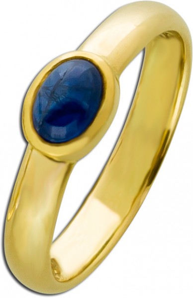 Edelstein blau Ring Gold 585 Saphir Cabochon antik Solitär