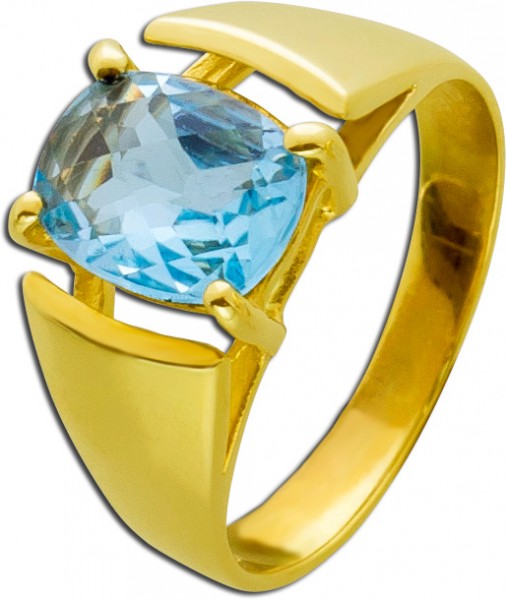 Blautopas Ring Gold 333 Edelstein blau oval Topas Cushion Cut