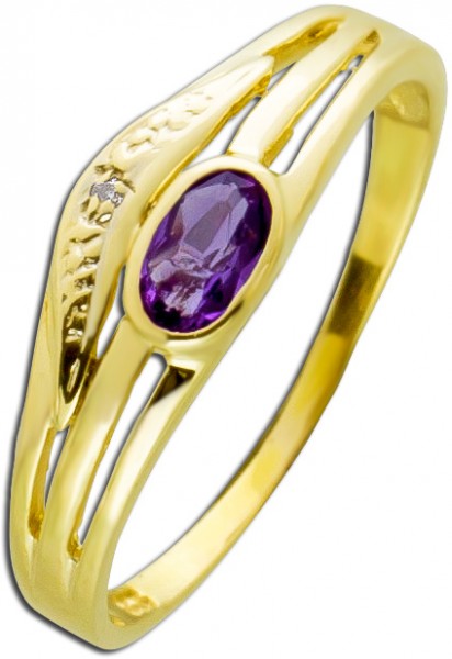 Amethyst Ring Gold 333 Diamant Edelstein violett Antikschmuck