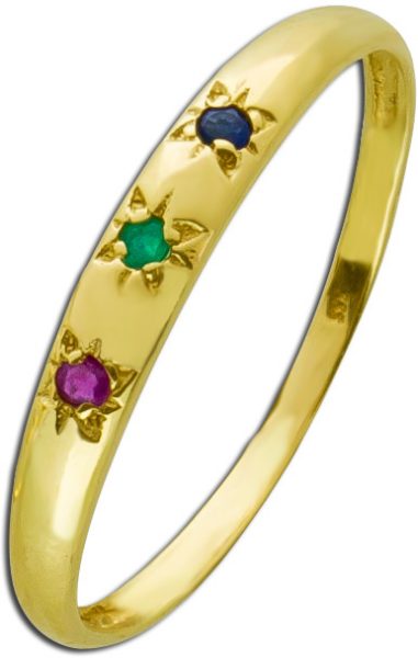 Edelstein Ring Gold 333 roter Rubin grüner Smaragd blauer Saphir Bandring Stern
