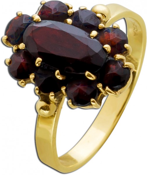 Antiker Granat Ring rote Edelsteine oval rund facettiert 50-er Jahre Top Zustand