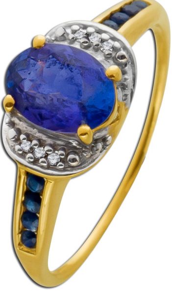 Edelstein lila Ring Gold 585 Tansanit Saphir blau Diamanten Edelsteinschmuck Goldring