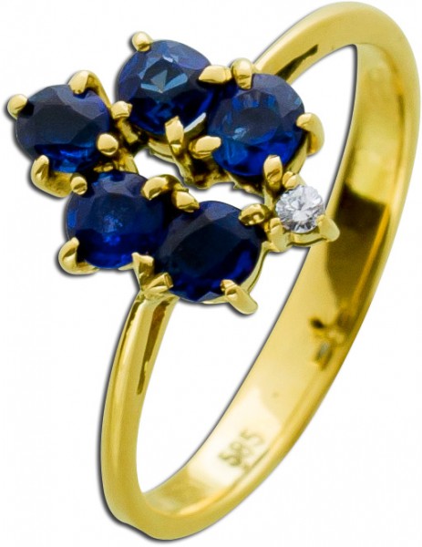 Saphir Ring Gold 585 Edelstein blau Brillanten Diamantschmuck Goldring