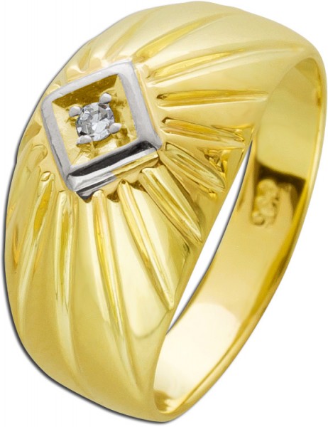 Antiker Solitär Verlobungsring Gelb-/Weissgold 585 Diamant 0,02ct W/SI um 1920 Zargenfassung