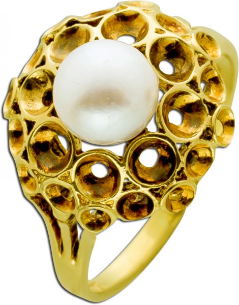 Antiker Perlenring weißer japanischen Akoyazuchtperle Gelbgold 585