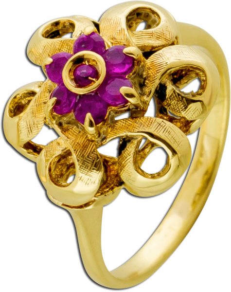 Antiker Roter Rubin Edelstein Ring Gelb Gold 585/- 30er Jahre Krappenfassung Damen