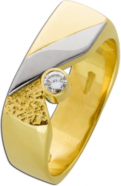 Antiker Unisex Ring weißen Brillant Gelb Weissgold 750 Lapponia Optik