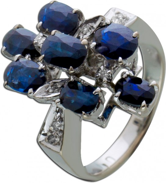 Antiker Edelstein Ring Weissgold 333 ovale Saphire Diamanten 0,45ct W/P um 1950