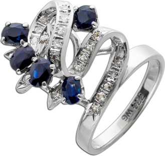 Antiker Saphier Ring Weissgold 333 Blaue Edelsteine weisse Diamanten 0,26ct W/P1 50-er Jahre