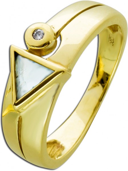 Blautopas Edelstein Ring Gelbgold 585/- Diamant 0,01ct W/SI  modernes Design